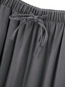 OMKAGI  Women's Linen Wide-Leg Pants With Pockets - Loose And Casual Long Pants For Home Wear Walking Around Vacation Beach Wear - 灰色 - 查看 4