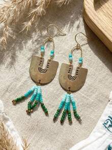 1 Đôi bông tai tua rua đính hạt hình chữ U kiểu Bohemian cổ điển thời trang, mặt dây chuyền kim loại nhiều màu sắc, phù hợp cho phụ nữ đeo hàng ngày, dự lễ hội và các dịp lễ. - Nhiều màu - Xem 6