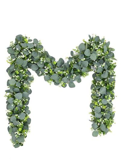 70英寸/5.9英尺人造桉树花环，塑料桉树叶花环，适合春季DIY前门花环、房间装饰、办公室派对装饰、节日家居装饰（情人节、婚礼、生日）