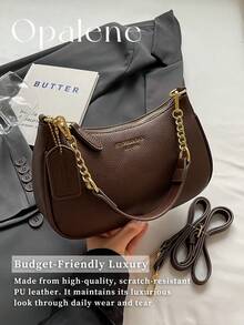 Solid Color PU Leather Shoulder Bag For Women, Adjustable Strap Office Tote Crossbody Bag, Versatile Handbag For Commuting, Adjustable Shoulder Strap Small Square Bag, Armpit Bag, Simple Metal Chain Bag, Travel Essentials, School Supplies, Travel Accessories - 彩色 - 查看 6