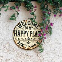 Classic Iron Painting Vintage Metal Poster 8*8inch/12*12inch – "Welcome To My Happy Place" Round Vintage-Style Wall Art For Bedroom, Kitchen, Dining Room & Bar – Unique Multicolor Home & Office Gift Decorative Home Bar Vintage Sign Print Tin Lightweight Farmhouse - Style-2 - View 1