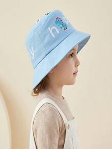 1pc Kids Dinosaur Embroidered Bucket Hat, Boys/Girls Happy Letter Print Sun Protection Cap - Dinosaur Fisherman's Hat - View 4