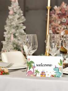 50pcs Dinosaur Theme Place Cards, DIY Handwritten Greeting Cards, Dinosaur Theme Party Table Cards, Blank Cards, Thank You Cards, Blessing Cards, Name Cards, Birthday Party, Banquet, Event, Reserved Seating - Dinosaur - View 5