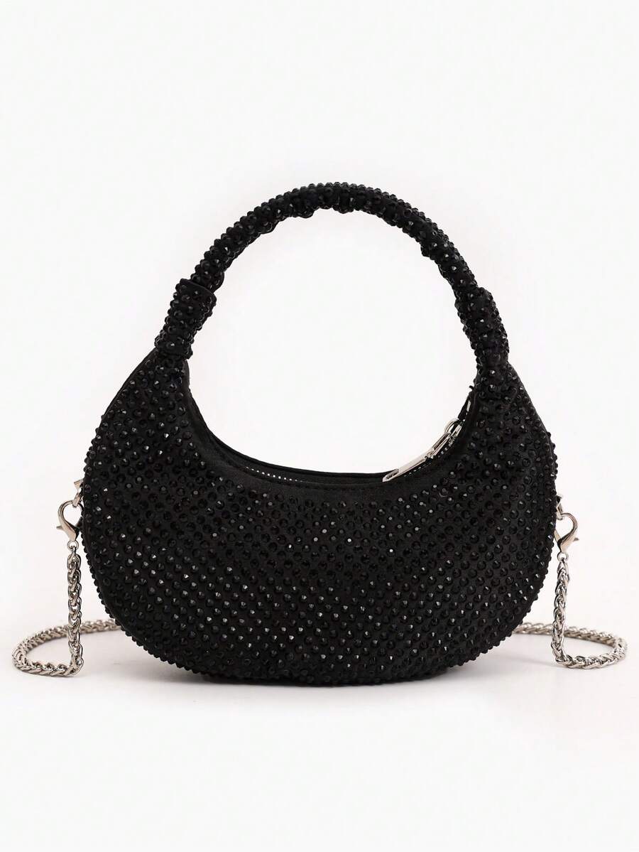 Elegant Women's Sparkling Crescent Moon Clutch Bag, Rhinestone Embellished Party Bag, Relaxed Luxurious Rhinestone Handbag, Glitter Bag/Glitter Bag, Small Party Bag, Interesting Gift For Women, Birthday Gift
