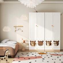 Combined Wardrobe, 2 Pieces, With Clothes Hanger, With Cat Bed, Painted Panel + Particle Board, Ceramic Handle, White + Natural Wood, 160*50*200 Cm - White - View 5