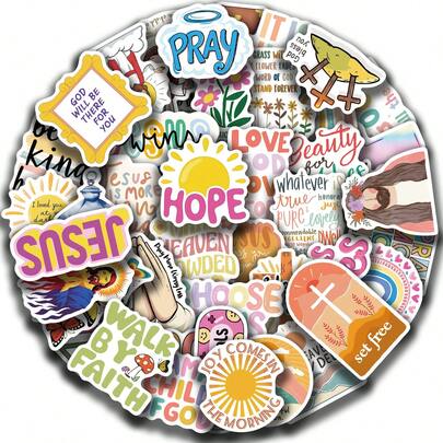 52 pegatinas cristianas de Jesús, pegatinas de graffiti creativas, suministros de oficina, pegatinas para teléfonos móviles y computadoras, de alto valor, duraderas, exquisitas, pegatinas geniales, divertidas, diseños de dibujos animados clásicos y coloridos, decoraciones de regalo, decoraciones de fundas de teléfonos, reutilizables, diseños de dibujos animados coloridos, adecuadas para botellas de agua, patinetas, teléfonos móviles, etc., perfectas para útiles escolares y una opción principal para regalos festivos.
