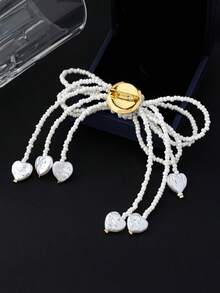 1件多层仿珍珠结胸针，串珠蝴蝶结时尚优雅手工配饰 - 白色 - 查看 3