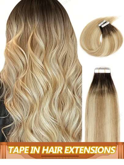 Tape In Hair Extensions Silk Straight Invisible Tape On Extensions Double Side Seamless Skin Weft Mini Tape Ins Hair Safely Strong Adhesive Tape Ombre Color 50G 20Pcs