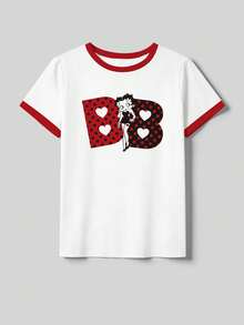 Whysmera SHEIN X Betty Boop Áo thun nữ hợp tác dễ thương, mang đến sự vui tươi cho trang phục thường ngày. - trắng - Xem 3