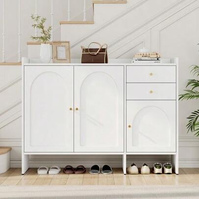 Shoe Cabinet With 3 Doors And 2 Drawers – Shoe Storage Chest With Metal Handles, Large Storage Space, Anti-Tip Device For Entryway/Hallway, White, Dimensions: W 120 Cm / H 90 Cm / D 35 Cm