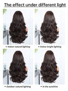 棕色渐变长波浪假发，带刘海，深棕色层次感长波浪合成假发，适合棕色或金色头发的女性，耐热纤维假发，适合日常佩戴、派对、角色扮演、送给女孩的礼物、毕业典礼、圣诞节、万圣节等场合。 - 深棕色 - 查看 10