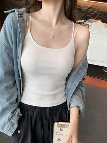 女士新款夏季白色吊带背心，内置胸垫，一体式时尚露背设计，交叉露背款式，无需额外文胸，可叠穿或外穿，百搭实用 - 白色 - 查看 4