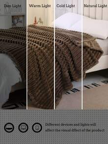 1pc Deep Coffee Striped Throw Blanket, Soft & Cozy Fleece Blanket, Suitable For Bedroom, Living Room, All Seasons, Machine Washable - Coffee Brown - View 4