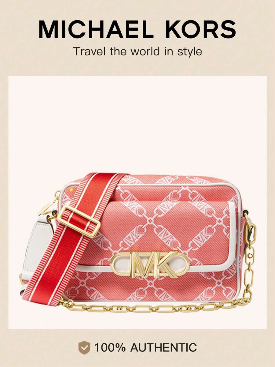 Michael Kors PARKER Women's Small Handbag Crossbody Shoulder Bag, Versatile With Adjustable Strap - Red and White - View 1