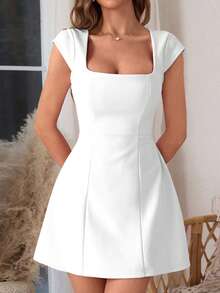 WOWDARK 夏季无袖迷你连衣裙，白色优雅A字裙，适合情人节、约会、派对、聚会、旅行、度假、海滩等场合，也适合婚礼、春季派对等场合。 - 白色 - 查看 3