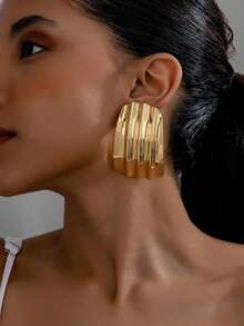 1pair Asymmetrical Geometric Pleated Pendant Vintage Statement Earrings Women, European And American Style - Vàng - Xem 1