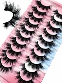 10对卡通风格仿貂毛猫眼假睫毛，自然浓密，旅行必备化妆工具 (MK06) 条状假睫毛，睫毛，假睫毛 - 黑色 - 查看 3