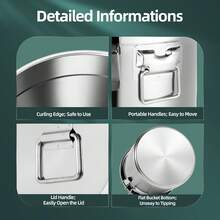 5.5Gal 304 Stainless Steel Airtight Canister With Lid And Locking Clamp, Rice Cereal Grain Canisters Container, Metal Rice Bucket For Kitchen,Dog Food, Bird Seed, Coffee, Cookies Storage(Silver-21L) - View 10