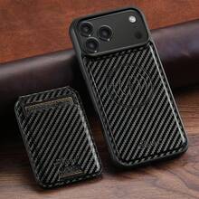SUTENI 碳纤维手机壳,磁吸无线充电,带卡槽支架,奢华仿皮材质,适用于 17 Pro Max/16 Plus/15/14/13/12,男女通用,节日礼物,送给亲朋好友和长辈的理想之选。 - 黑色 - 查看 33