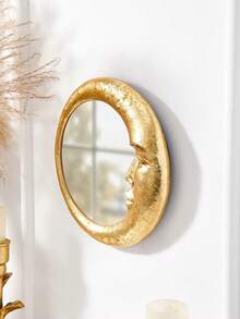 1件装奢华金色月亮脸树脂镜面墙饰 – 优雅圆形装饰镜，适用于客厅、卧室、玄关 – 现代艺术墙面雕塑，仿古金色饰面 – 提升空间格调的时尚家居装饰 – 优质树脂材质，易于悬挂，完美契合现代和古典室内设计风格 - A - 查看 5