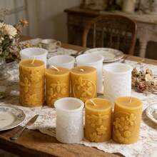 5pcs Honeycomb Silicone Pillar Candle Molds - Reusable Cylinder Molds For Making Aromatherapy Candles, Beeswax Candles, Soap, Wax Melts, Plaster, And Resin Art - Intricate Honeycomb, Floral Embossed Designs For Home Decor, Wedding Centerpieces, And Handmade Gift Making - Honeycomb - View 4