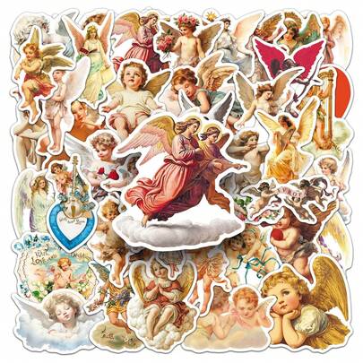 50张天使旋律梦幻卡通可爱趣味个性化贴纸，适用于手机、桌面、剪贴簿等文具用品，趣味贴纸，Kindle适用
