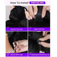 ZHENDEFA Kinky Straight Half Wig Human Hair 3 In 1 Seamless Flip Over Half Wigs For Women Ready To Go Headband Wig 180% Density Drawstring Kinky Straight Half Wig Glueless Natural Black - SNatural - View 6