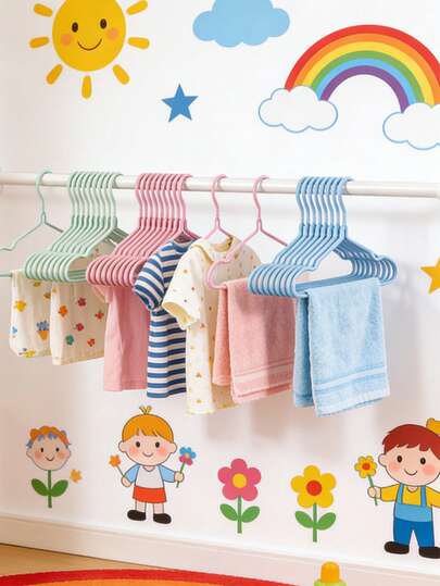 20pcs Durable Children's Hangers, Sturdy Stainless Steel Metal Clothes Hangers, Space-Saving Thin Design Suitable For Shirts, Dresses, Jackets, Coats, Suits