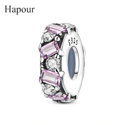 Colgante de plata de ley 925 con polvo de circonio y tope de goma, accesorio para pulsera o collar original, regalo de joyería fina DIY para la familia