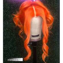 180%密度 10英寸 13x4 波浪卷蕾丝前假发 真人混纺发丝 预先拔毛 13x4 前额假发 真人混纺发丝 高清蕾丝波浪卷假发 真人混纺发丝 女士假发 姜橙色 350 - S350 - 查看 3