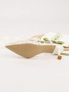 2026 Spring New White Mule Heels, Women's Pointed Toe Lace Embroidered Slip-On Sandals, Elegant Ladies High Heels, Suitable For Elegant Party And Wedding - White - View 8