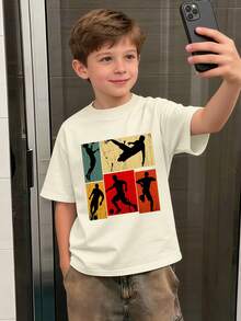 Camiseta de manga corta de cuello redondo con estampado informal para niños preadolescentes, top de verano - Albaricoque - Ver 8