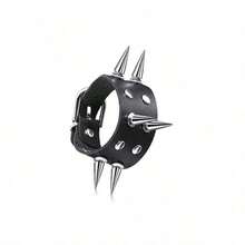 1/3/6 Pcs Set Black Leather Rivet Punk Goth Bracelet, Unisex - Black #1 - View 4