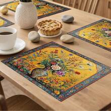 1件花瓶图案桌旗，复古风格，日常家居厨房装饰；1件桌旗，4件餐垫，1个靠垫套；桌旗和餐垫套装；多种产品组合可选；家居装饰室内外派对用品；适合日常家居厨房装饰和活动派对装饰 - 彩色 - 查看 5