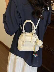 （无吊坠）时尚个性化胸针手提包，迷你单肩斜挎包，带口袋，学院风 - 白色 - 查看 3