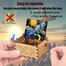 Handcranked Wooden "You Are My Sunshine" Van Gogh Starry Night Music Box, Battery-Free Keepsake Gift For Girlfriend, Mom, Birthday - Starry Sky Music Box - View 6