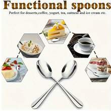 1/2pcs Stainless Steel Dessert Spoon Set, 5.39" Mini Ice Cream Spoon, Coffee Spoon, Elegant Tea Spoon, Stainless Steel Small Spoon, Household Kitchen Restaurant Afternoon Tea Tableware Set - Multicolor - View 6