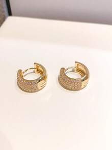 1 Pair Minimalist Luxury Gold & Silver Micro-Inlaid Zirconia Hoop Earrings, Lightweight Elegant Commuter Earrings For Women - Fashion Earrings - View 14