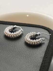 2只简约几何珍珠耳环，U形设计，甜美耳环，适合女性日常佩戴 - 彩色 - 查看 8