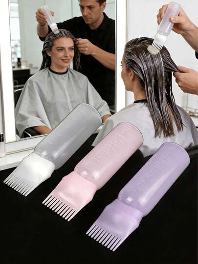 1个塑料干洗瓶，可用于染发和洗发，瓶身带有刻度加厚设计，适用于染发膏和空气烫发产品。方便染发，易于使用，可盛装染发剂、洗发水、喷雾刷，多功能设计，可用于染发、洗发和其他护发产品，精准取用 - 送给妻子和母亲的节日礼物 [款式和颜色随机]