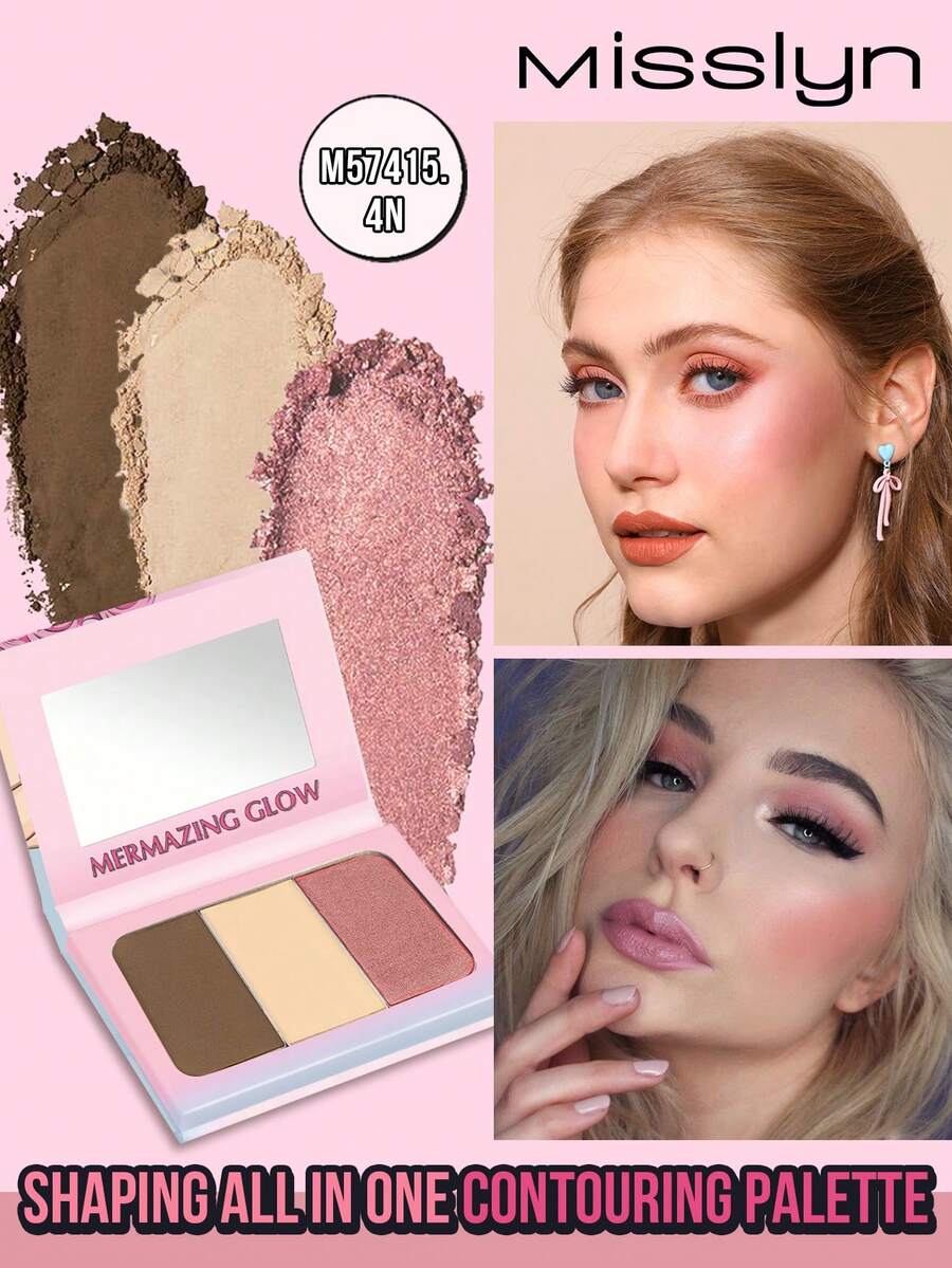 Misslyn Bảng phấn tạo khối 3 trong 1, bao gồm phấn bắt sáng, phấn má hồng và phấn tạo khối, bảng trang điểm đa chức năng, phù hợp cho phụ nữ và các bạn gái, lý tưởng cho mùa đông, phong cách Y2K, các bữa tiệc thời trang, sinh nhật, quà tặng ngày Valentine, trang điểm dự tiệc, quà tặng năm mới, thuần chay và không thử nghiệm trên động vật.