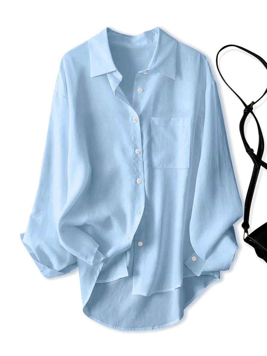 Women's Casual Loose Long Sleeve Shirt, Suitable For Spring And Autumn Commuting - Light Wash - View 1