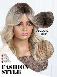 Tóc giả tổng hợp dài 20 inch màu vàng ánh kim có mái, tóc giả dài gợn sóng nhiều lớp màu nâu đậm, phù hợp cho phụ nữ và bé gái sử dụng hàng ngày, dự tiệc, cosplay, Halloween, Giáng sinh, Năm mới, lễ hội âm nhạc, quà tặng tốt nghiệp, quà tặng sẵn sàng để sử dụng. - Làm nổi bật tóc vàng - Xem 8