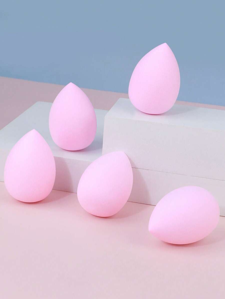 5pcs Wet & Dry Makeup Sponge Puff, Water Drop Shape Makeup Sponge - Pink - View 1