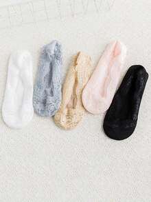 1/5/10 Pairs Boat Socks Slippers Fashion Sexy Lace Invisible Sock Hollow Silicone Non-Slip Breathable Thin Comfortable Spring Summer Women Socks - Multicolor - View 3