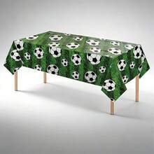 1 pieza Mantel con tema de fútbol, Cubierta de mesa rectangular de plástico, Decoración de mesa para fiesta deportiva, Decoración de fiesta de cumpleaños de fútbol - Multicolor - Ver 1
