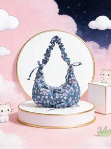 Esta nova bolsa de ombro/transversal de 1 peça apresenta um design de laço e um estampado floral. É casual, simples e estilosa, com fechamento por cordão e alça de ombro ajustável. Perfeita para passeios diários e férias, ela comporta facilmente seus itens essenciais. Uma peça versátil e um favorito da moda, ela se adapta a vários estilos e ocasiões com excepcional versatilidade. - Multicolorido - Visão 4