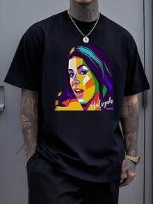 Retrato abstracto en colores vivos que simboliza la fuerza interior y la libertad creativa reflejando una fusión moderna de arte urbano y energía personal camiseta de hombre de manga corta casual cómoda de algodón blanco - Negro - Ver 7