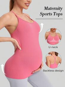 MathCat Maternity Yoga Tank Top, Moisture-Wicking Quick-Dry Sport Top, Maternity Fitness Top With Nursing Design, Suitable For Prenatal Training, Postpartum Recovery, And Low-Impact Exercise. - Pink - View 1