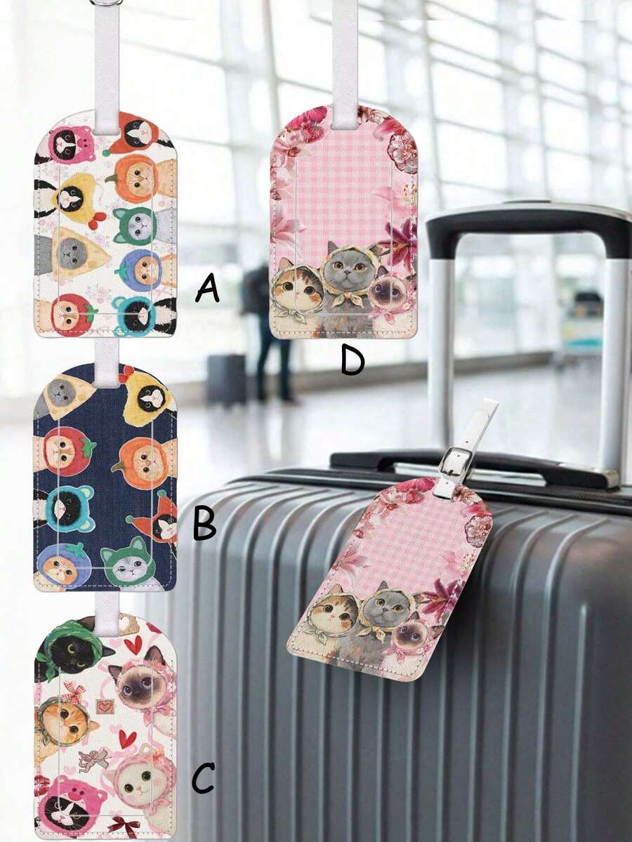 1 pieza Etiqueta de equipaje con cabeza de gato linda, ligera y portátil, identificación rápida de equipaje, adecuada para viajes de negocios y etiqueta de tarjeta de nombre de equipaje de viaje de vacaciones, accesorios de viaje esenciales de verano - Multicolor - Ver 1